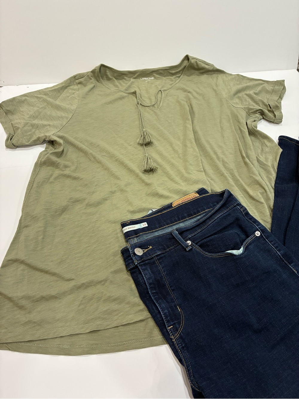 Lands’ End Light Olive Green Tassel Swing Top | Size 1X